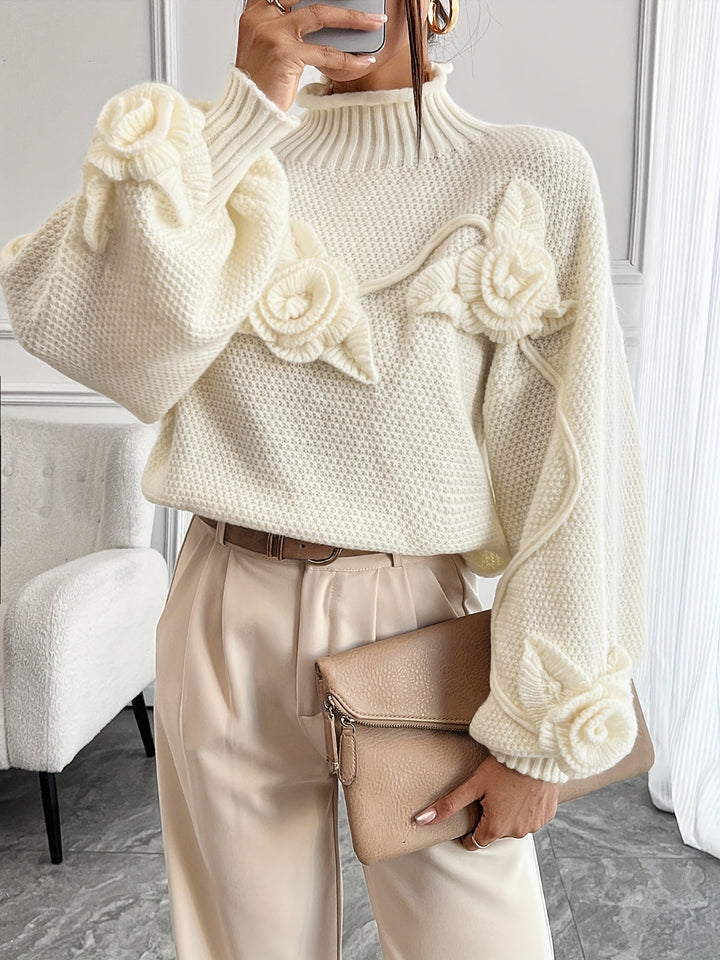 Senna™ - Elegant Floral High Neck Sweate