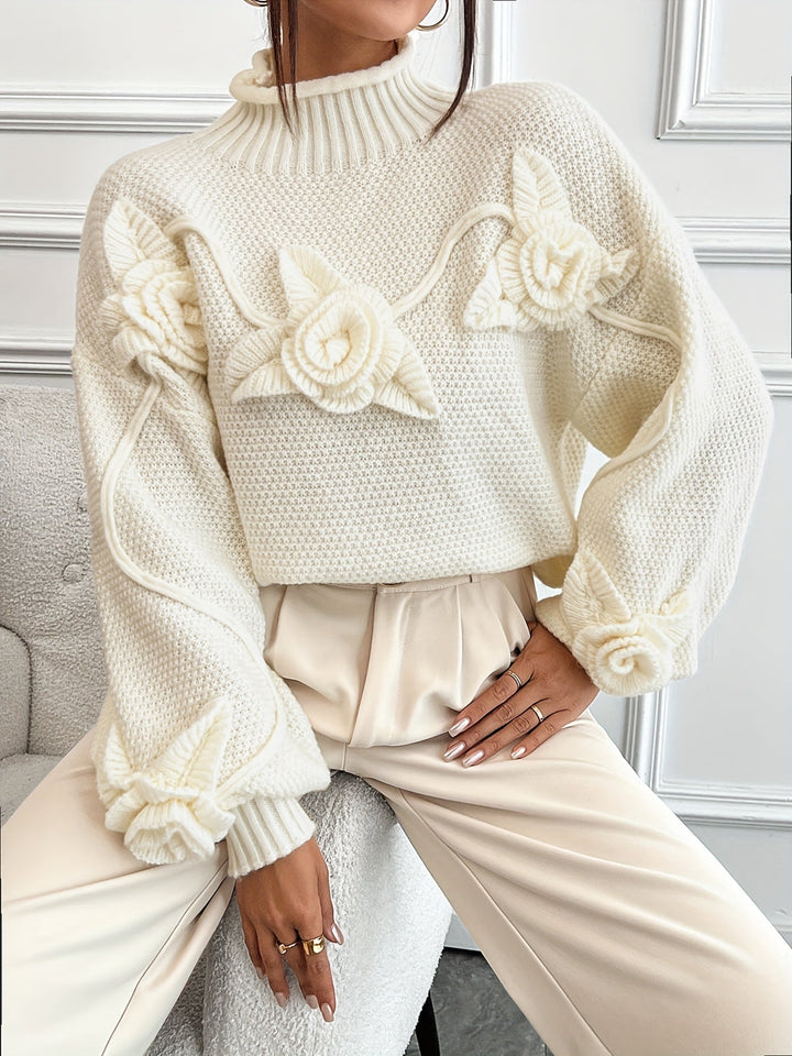 Senna™ - Elegant Floral High Neck Sweate