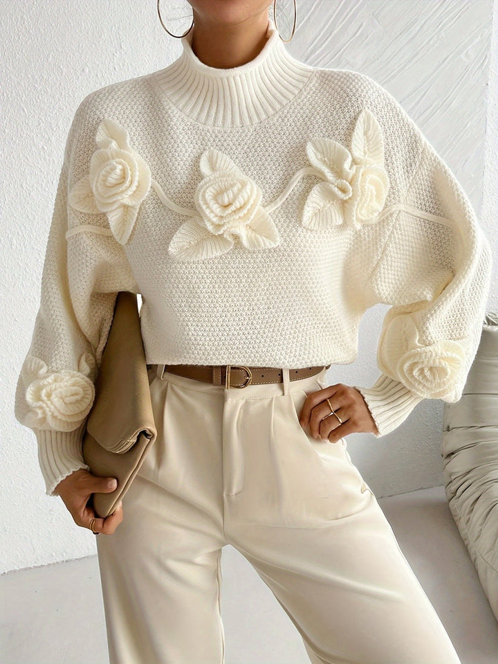 Senna™ - Elegant Floral High Neck Sweate