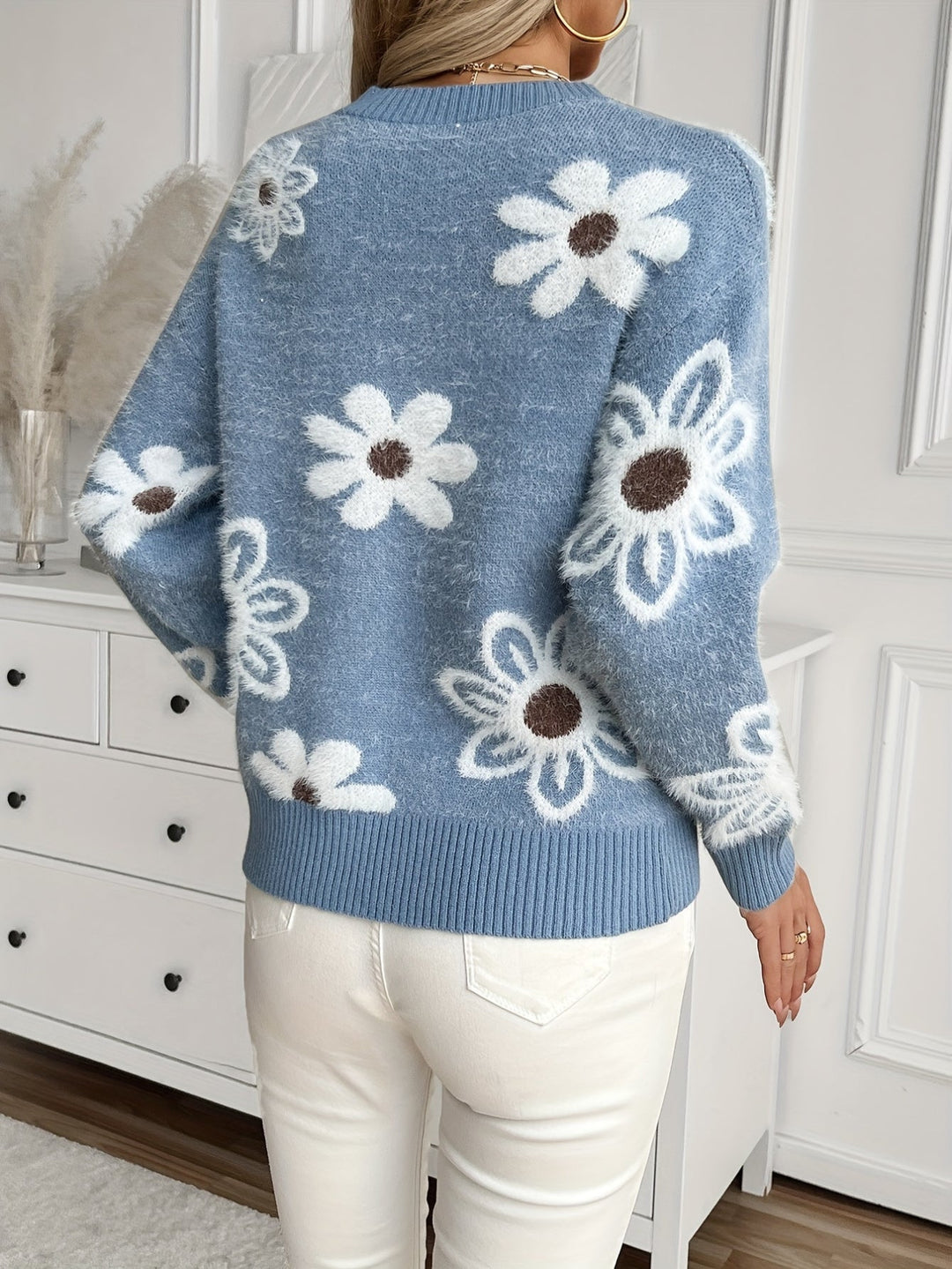 Rhea™ - Floral Jacquard Knit Sweater