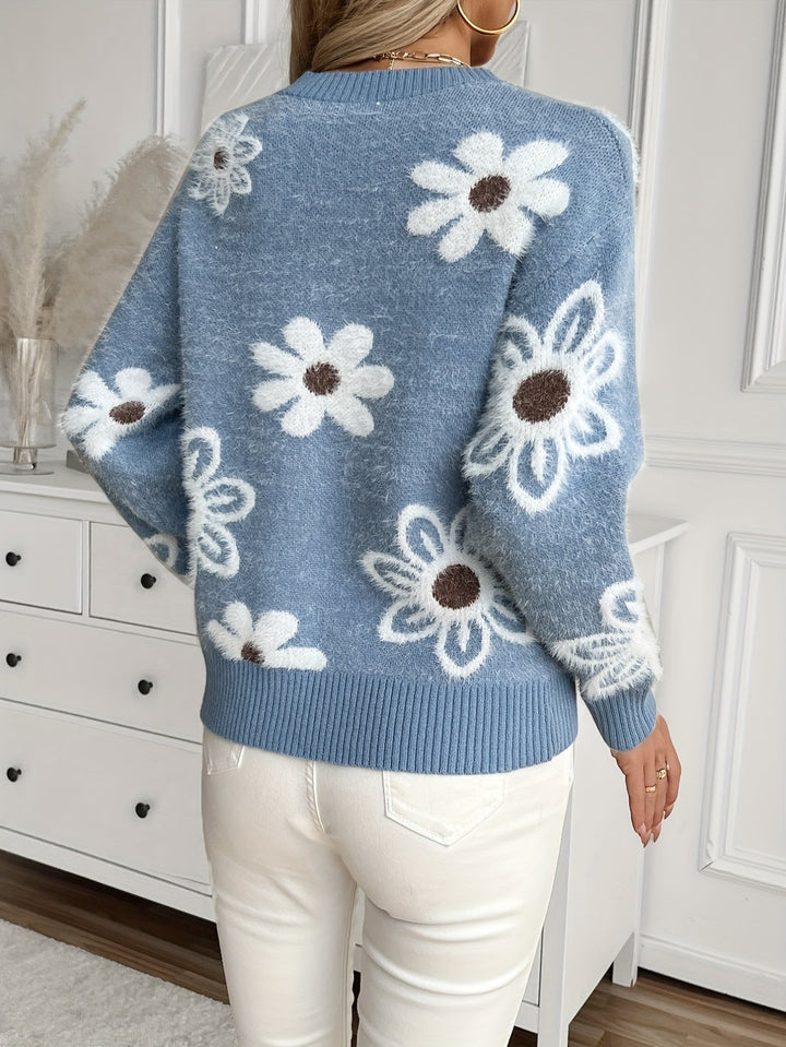 Rhea™ - Floral Jacquard Knit Sweater