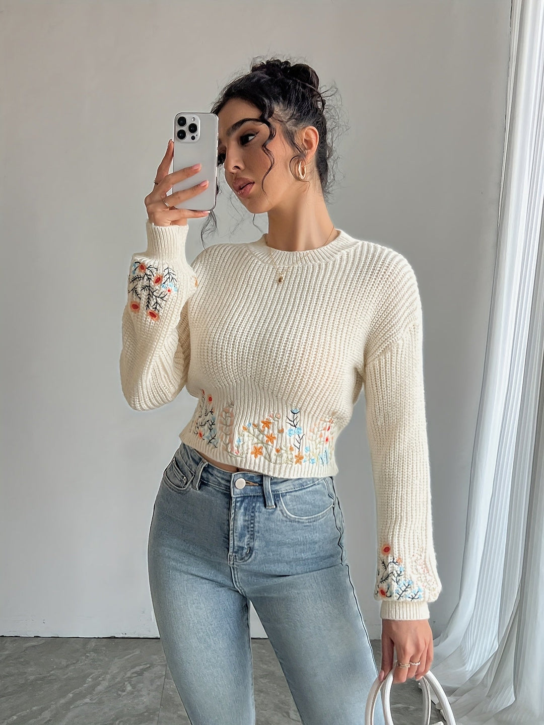 Nova™ - Floral Knit High Neck Sweater