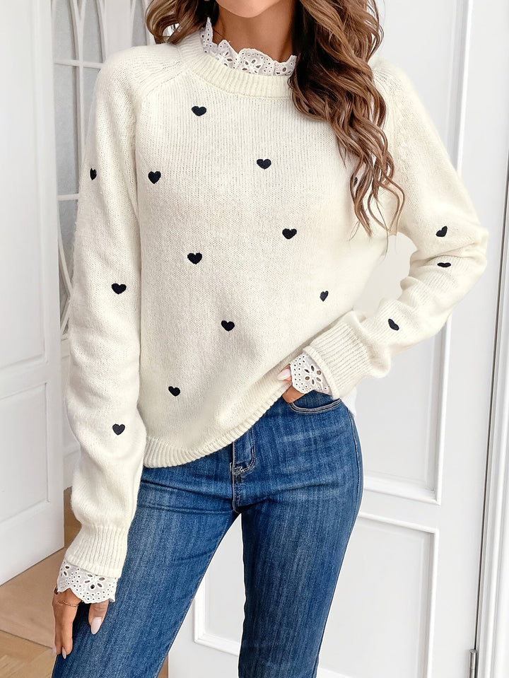 Kim™ - Heart Detail Crew Neck Sweater