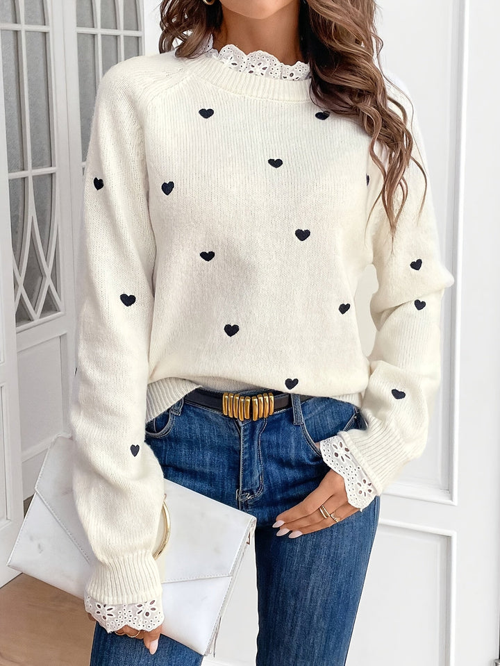 Kim™ - Heart Detail Crew Neck Sweater