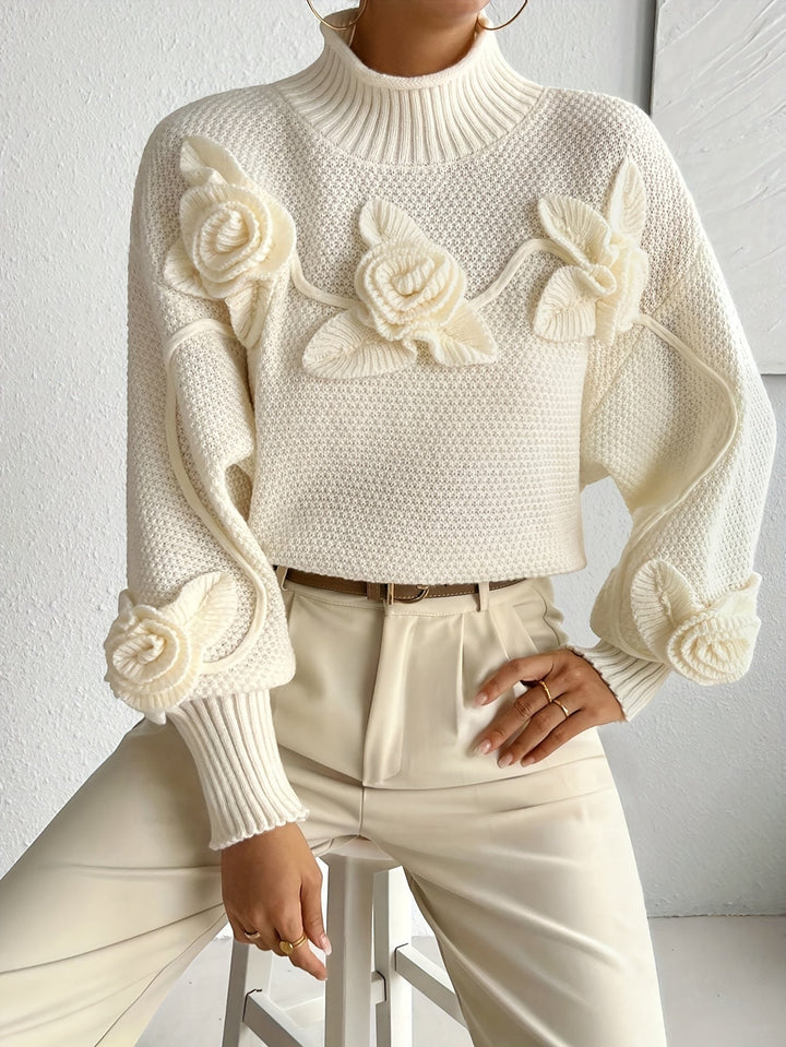 Senna™ - Elegant Floral High Neck Sweate