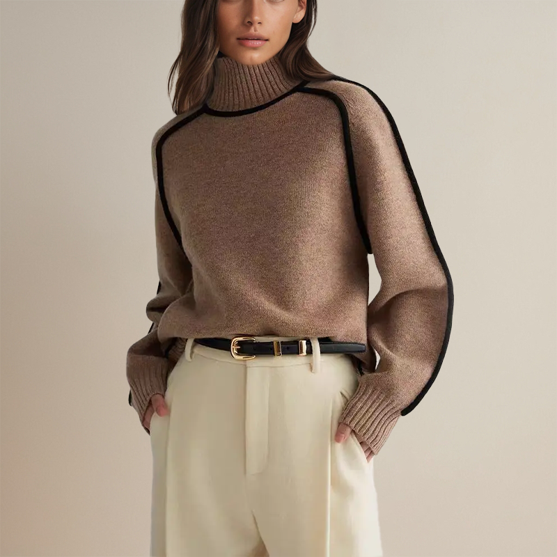 Ava™ - Luxury Cashmere Turtleneck with Contrasting Details