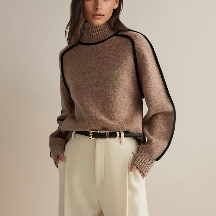 Ava™ - Luxury Cashmere Turtleneck with Contrasting Details
