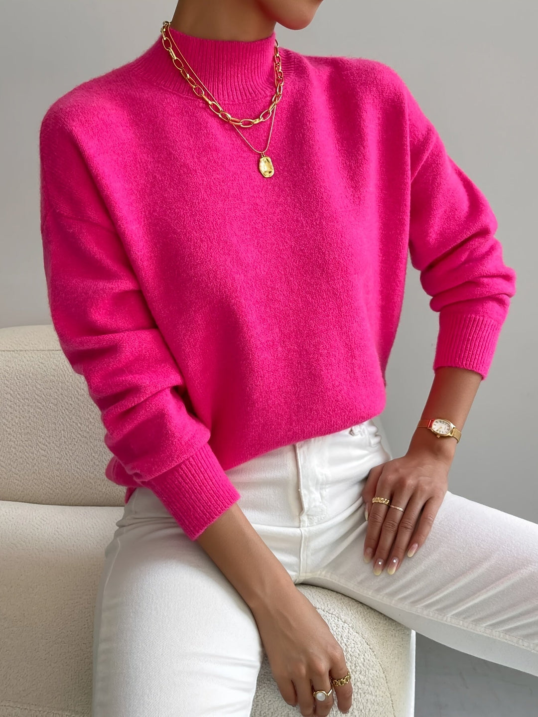 Sanae™ - Classic High Neck Knit Sweater